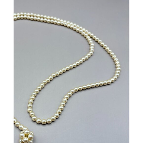 Faux Pearl Beaded Lariat Necklace with Teardrop Pendants Vintage Flapper Style - Picture 5 of 6